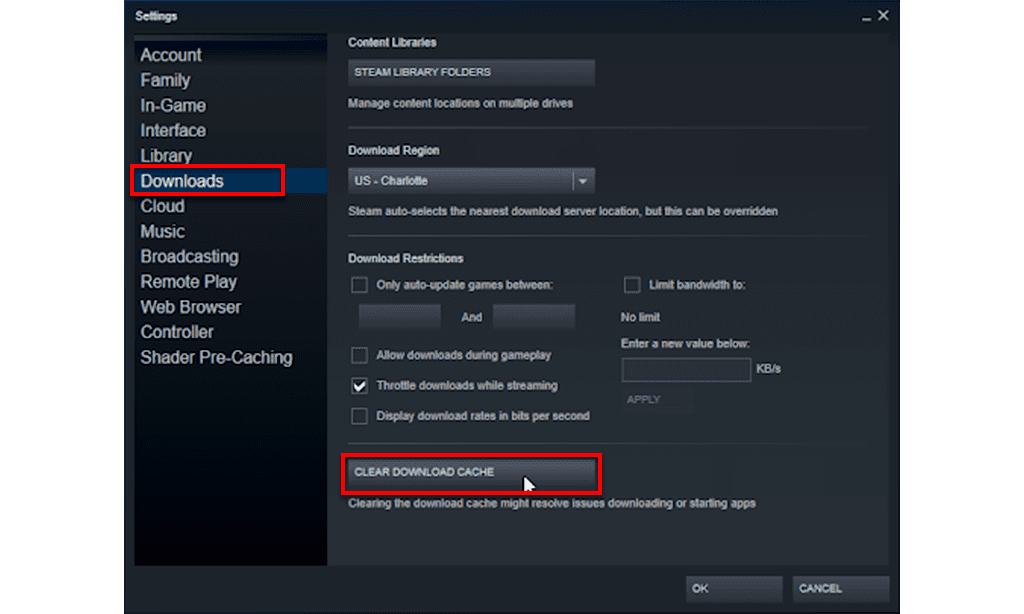 Clear Steam’s download cache