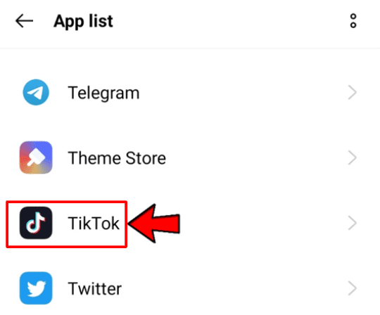 Find TikTok in the list and select it