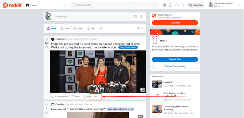 Click on the three-dot menu icon beneath the post you want to hide