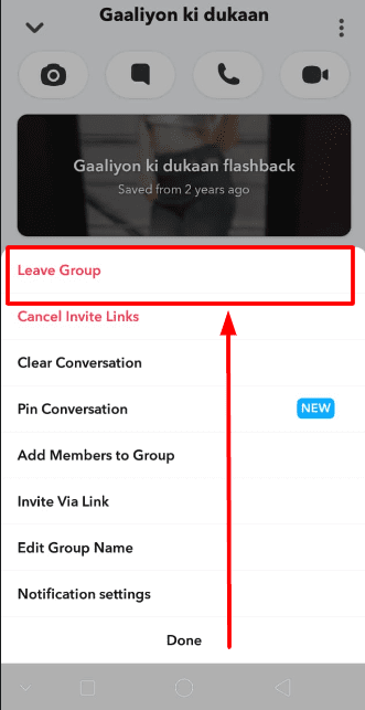 Click on the “Leave Group” option