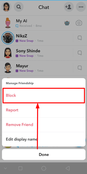 click on and confirm the process by opting “Block” again