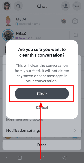click on clear to confirm