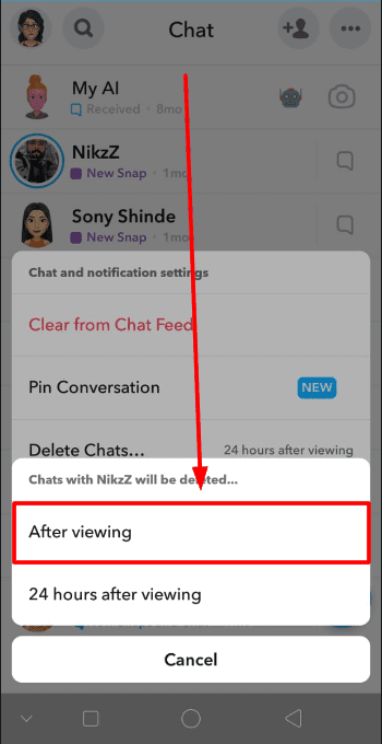 after viewing option is been selected