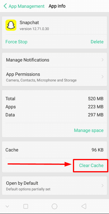 snapchat won't play video solution 5- clear cache and data