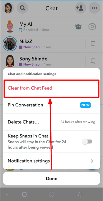 click clear from chat feed