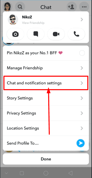 choose chat and notification settings option