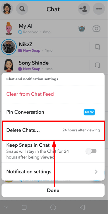 click on the delete chats option