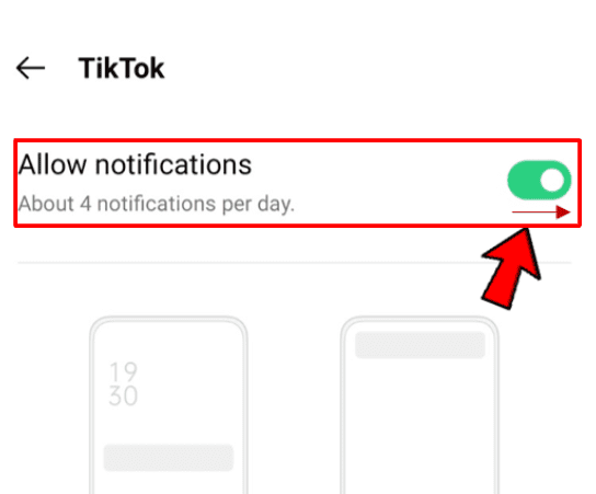 turned on for TikTok to allow notifications