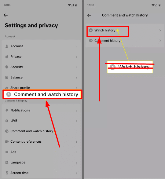 go to  “Settings and privacy,” then choose “Comment and watch history,” and finally click on “Watch history.