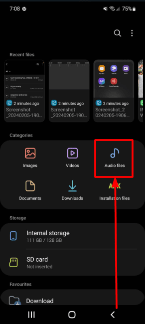 open "My Files" app and Tap on the “Audio Files”